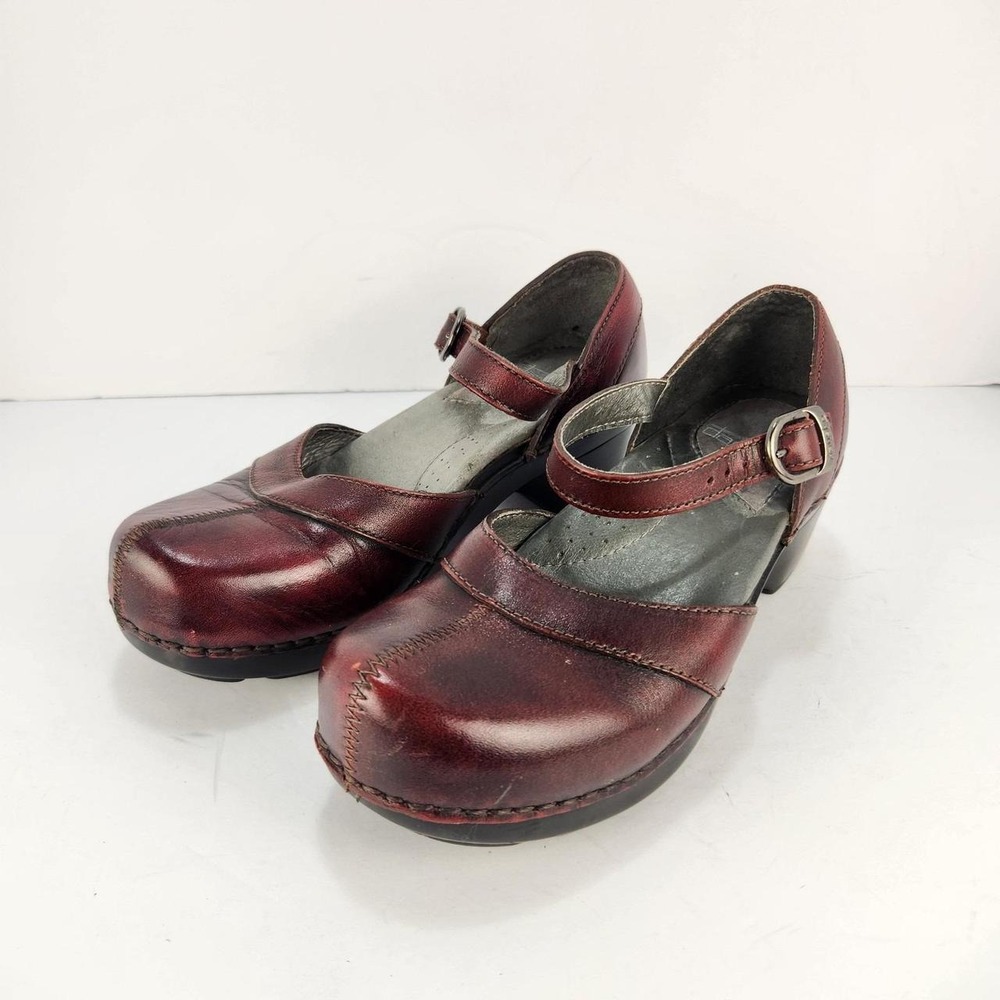 Dansko Women's Size 36 US 5.5-6 Burgundy Leather Mary Jane Heels Comfort Shoes